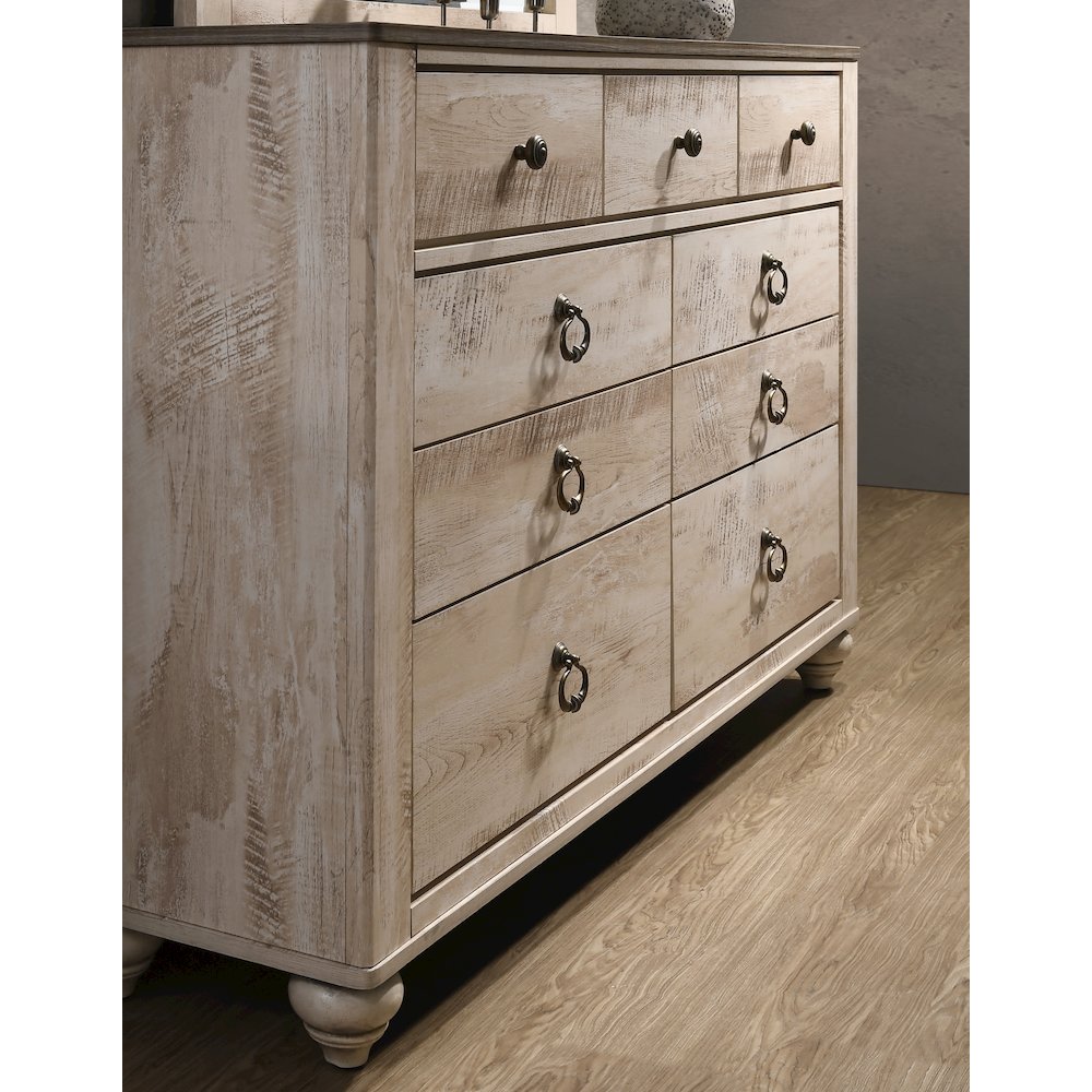 Imerland Contemporary White Wash Finish Patched Wood Top 7-drawer Dresser. Picture 4