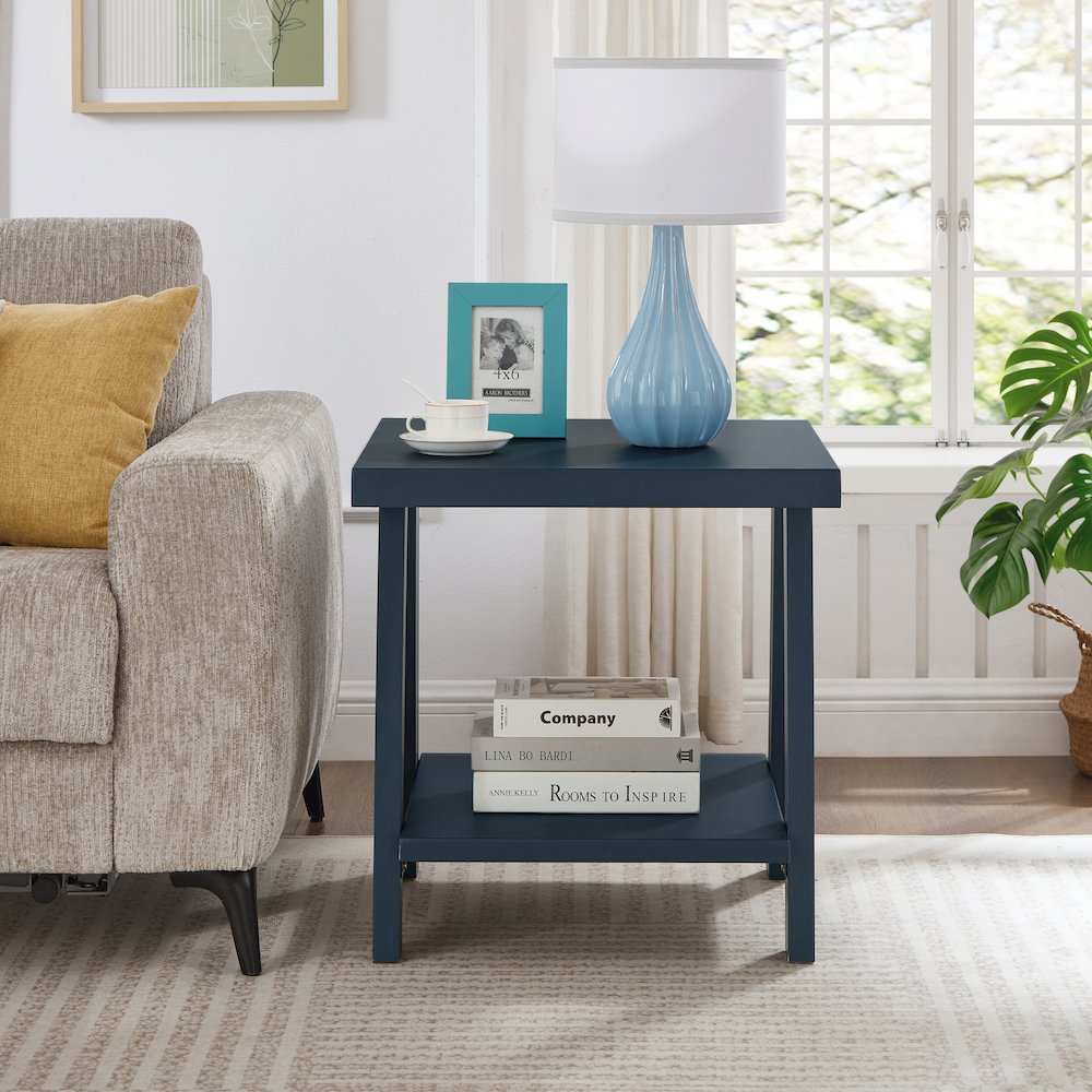 Athens Contemporary Wood Shelf End Table in Navy Blue. Picture 3