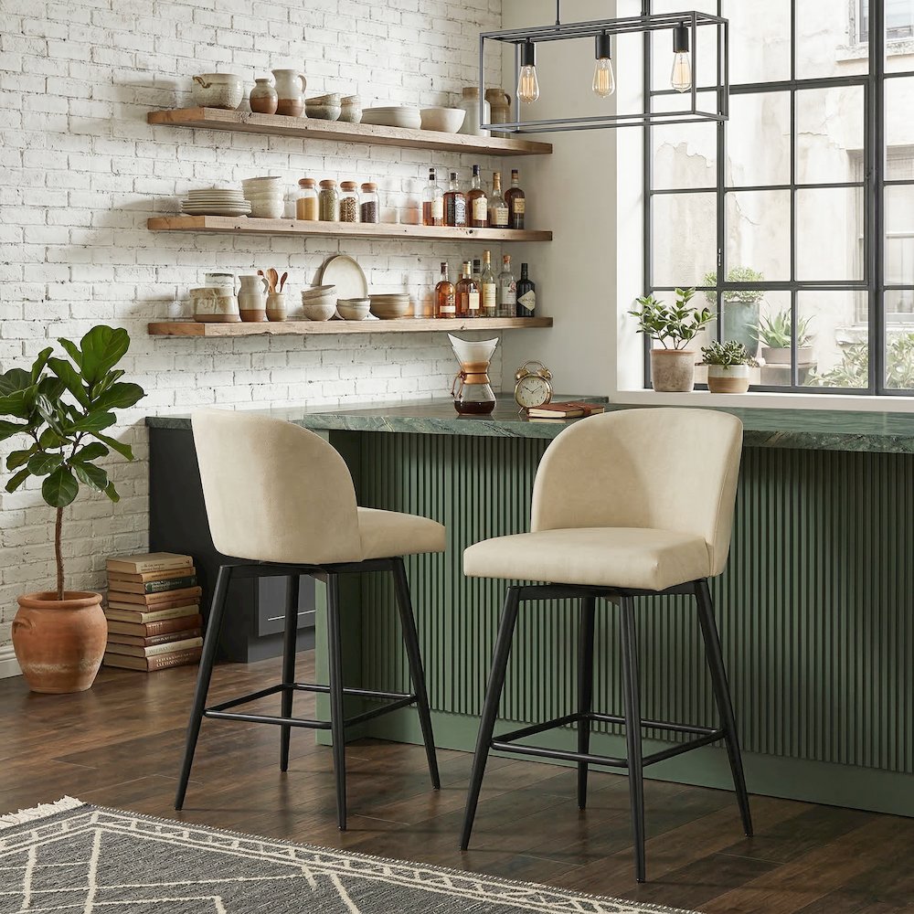 Rhythm Upholstered Counter Height Stool, 360° Swivel, Set of 2, Beige. Picture 2
