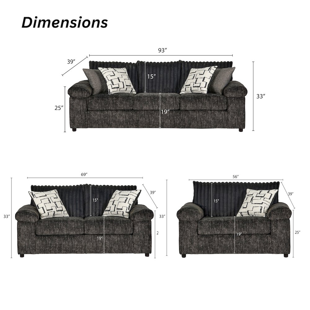 Nason Wide Wale Corduroy Sofa, Loveseat, and Cuddle Chair Set, Charcoal. Picture 13