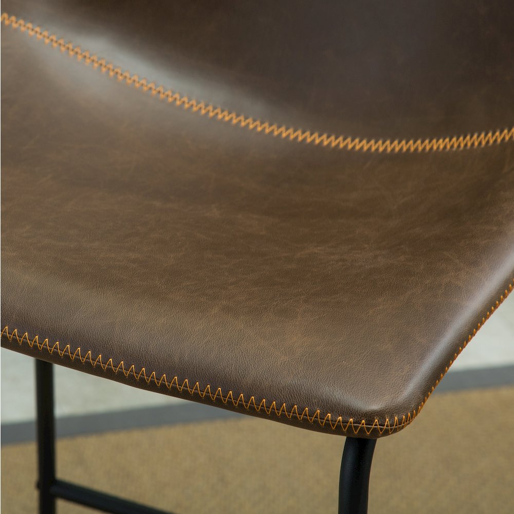 Lotusville Vintage PU Leather Counter Height Stools, Antique Brown, Set of 2. Picture 7