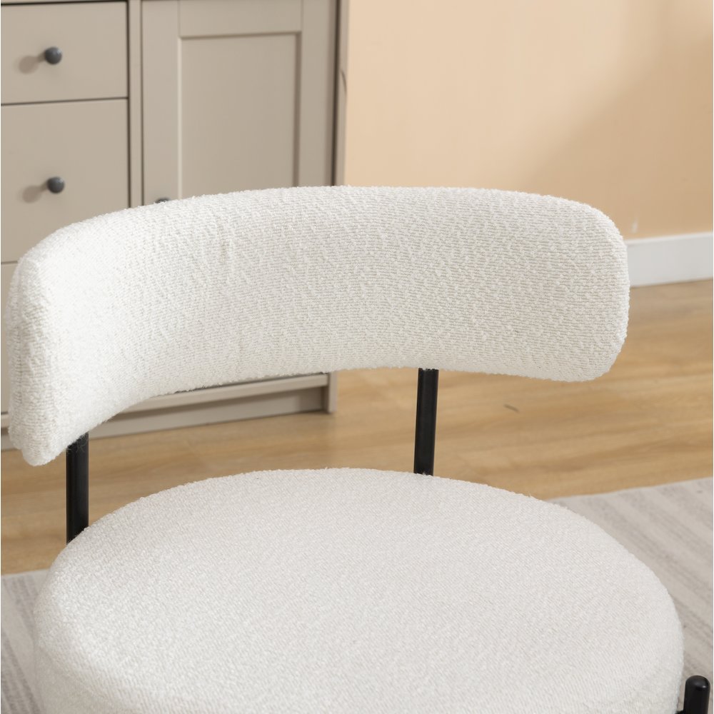 Burbank Modern Round Boucle Dining Chairs, Set of 2, White. Picture 5