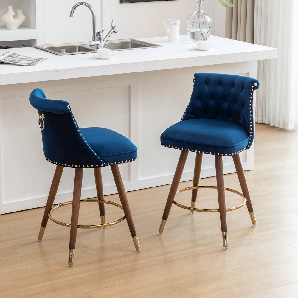 Elvara Set of 2 Button-Tufted Counter Stools with Nailhead Trim - Blue. Picture 8