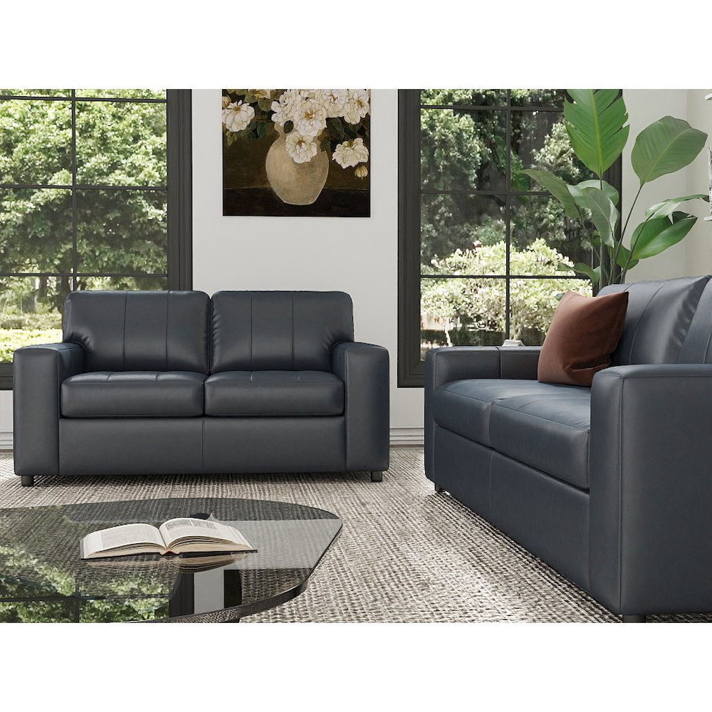 Sakan Leather 3-Pc Living Room Set, Sofa Loveseat and Chair, Blue. Picture 8