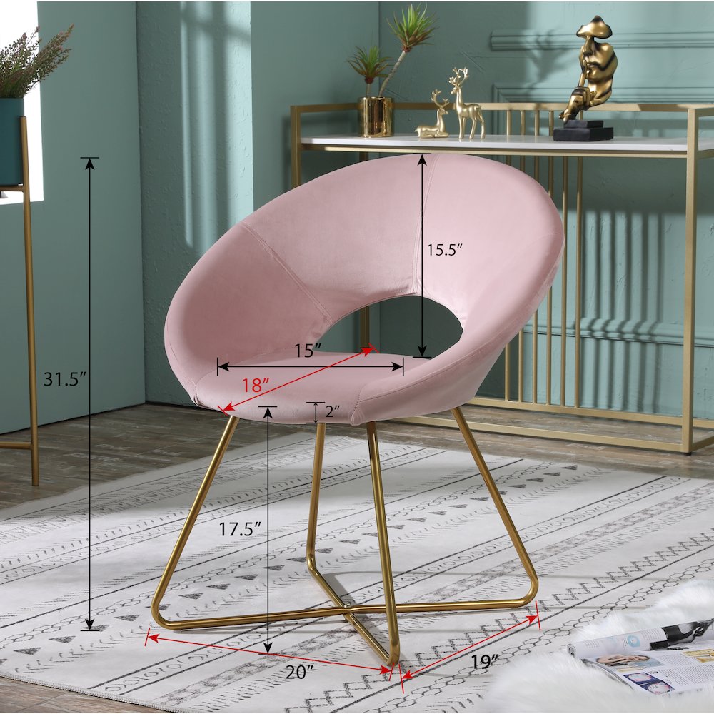 Slatina Pink Silky Velvet Upholstered Accent Chair with Gold Tone Finished Base. Picture 11