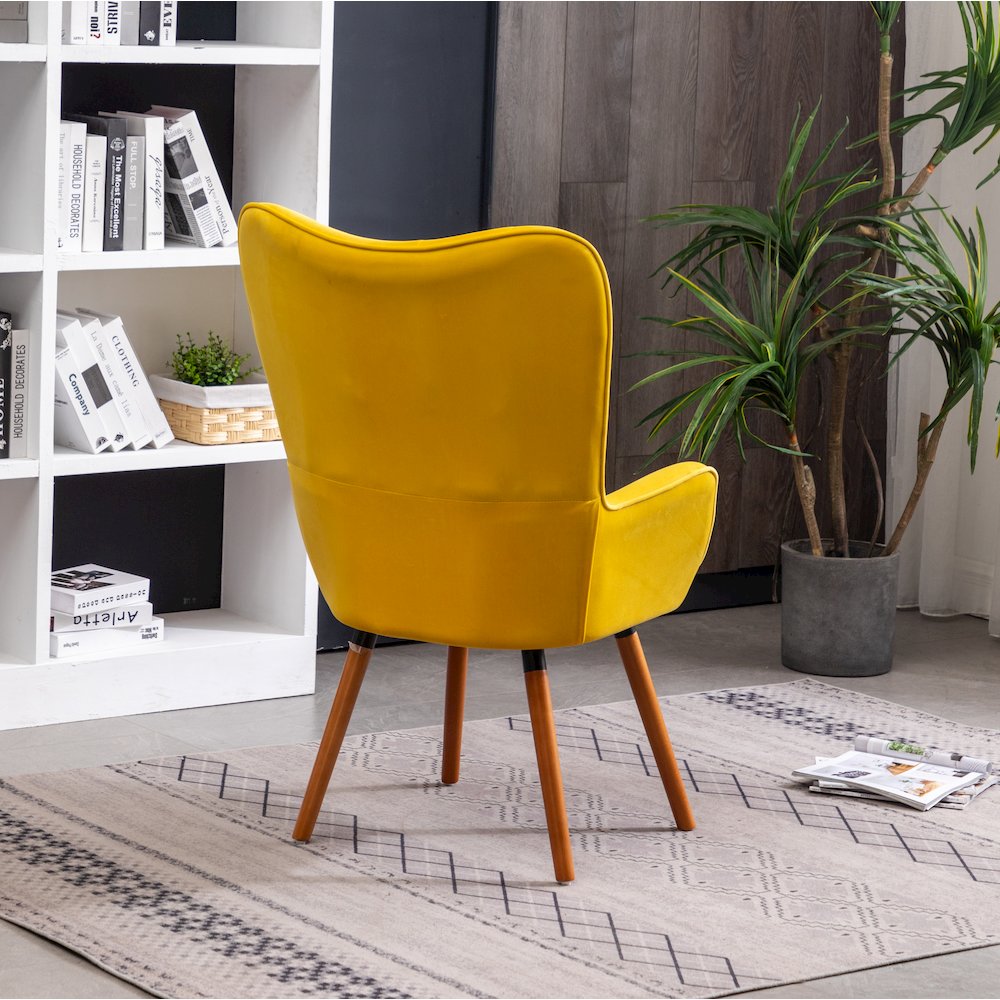 Doarnin Contemporary Silky Velvet Tufted Button Back Accent Chair, Yellow. Picture 7