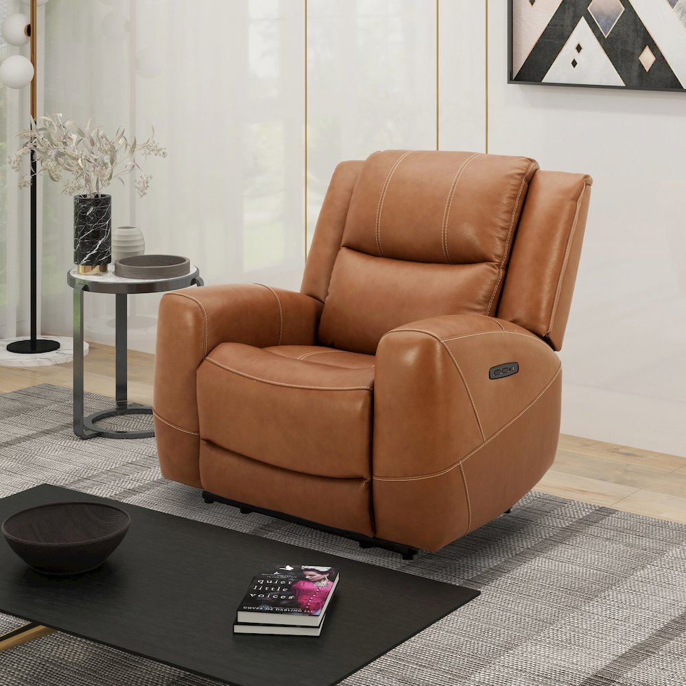 Cozura Leather Power Recliner, Silverado Butternut. Picture 2