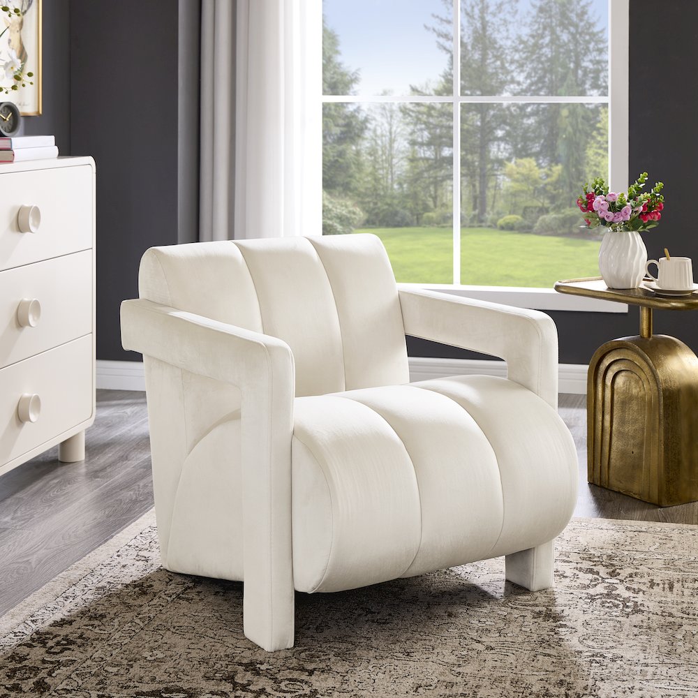 Velmor Contemporary Velvet Accent Armchair, Ivory. Picture 9