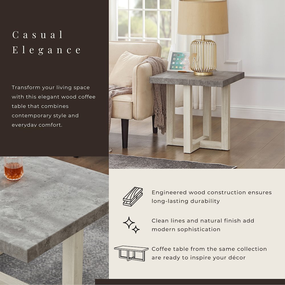 Luno Contemporary End Table, Faux Concrete and White. Picture 4
