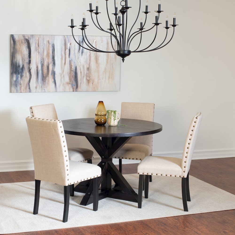 Mytzi 5-Pc Dining Set, Cross-Buck Dining Table with 4 Stylish Chairs, Tan. Picture 2