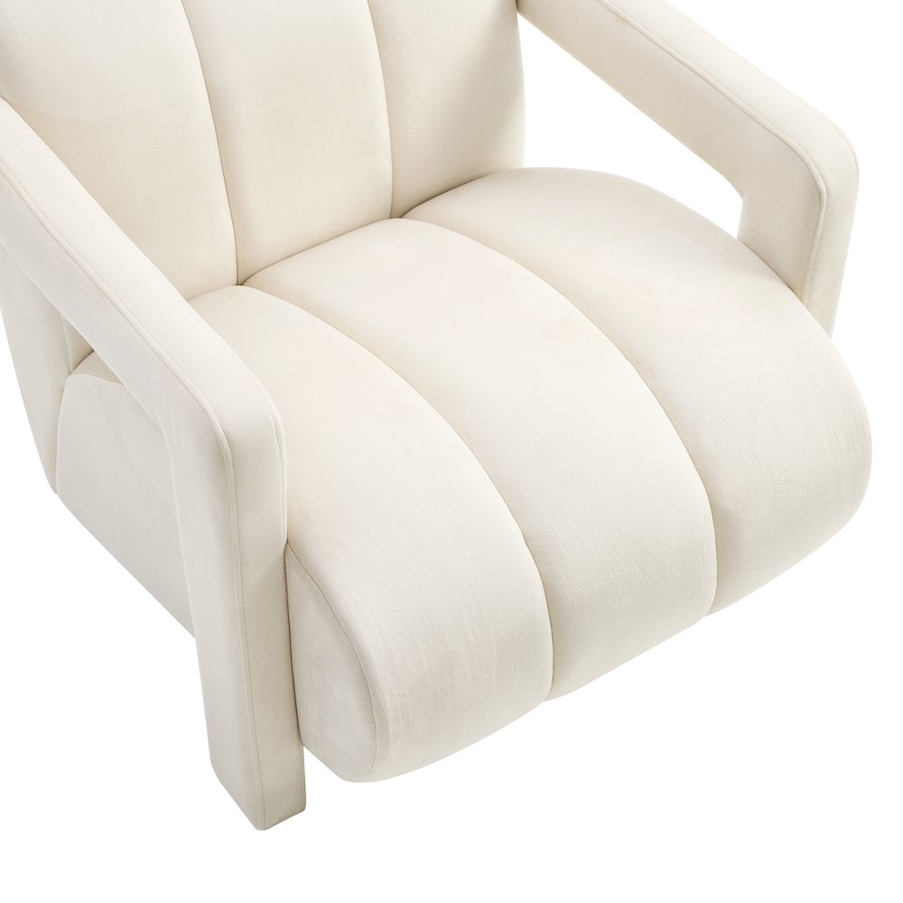 Velmor Contemporary Velvet Accent Armchair, Ivory. Picture 6