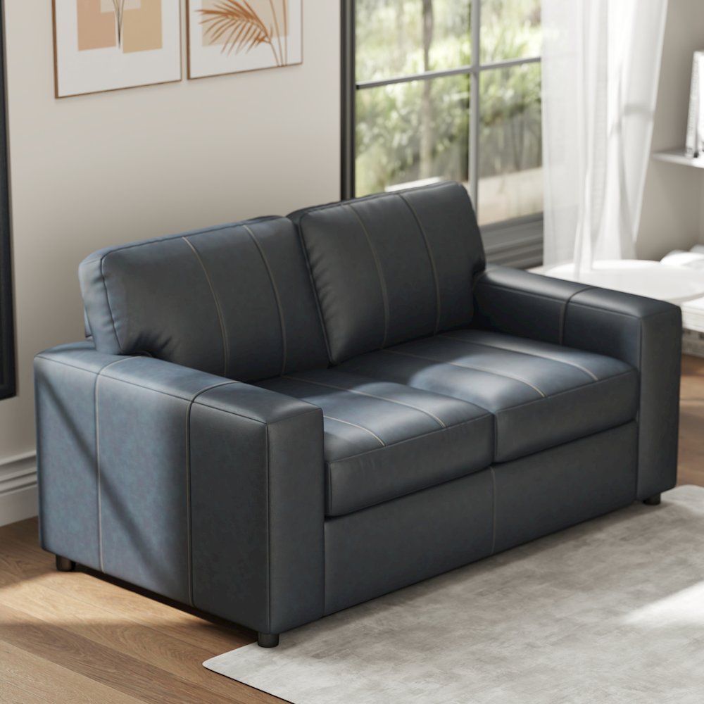 Sakan Leather Upholstered Loveseat, Blue. Picture 3