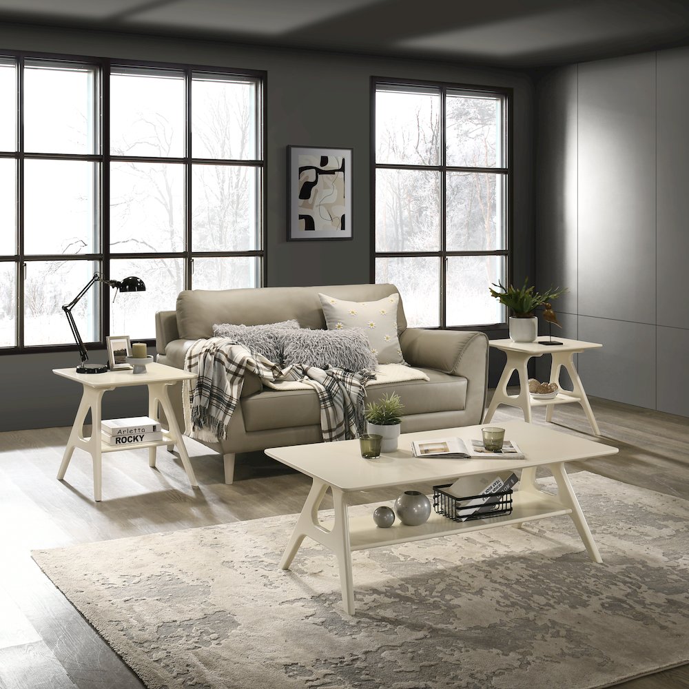 3-Piece Coffee Table Set, Coffee Table and Two End Tables, Off-White Finish. Picture 2