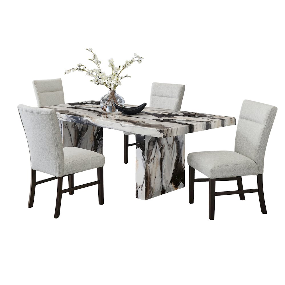 Cavira Modern Faux Marble Dining Table with 4 Chairs. Picture 1