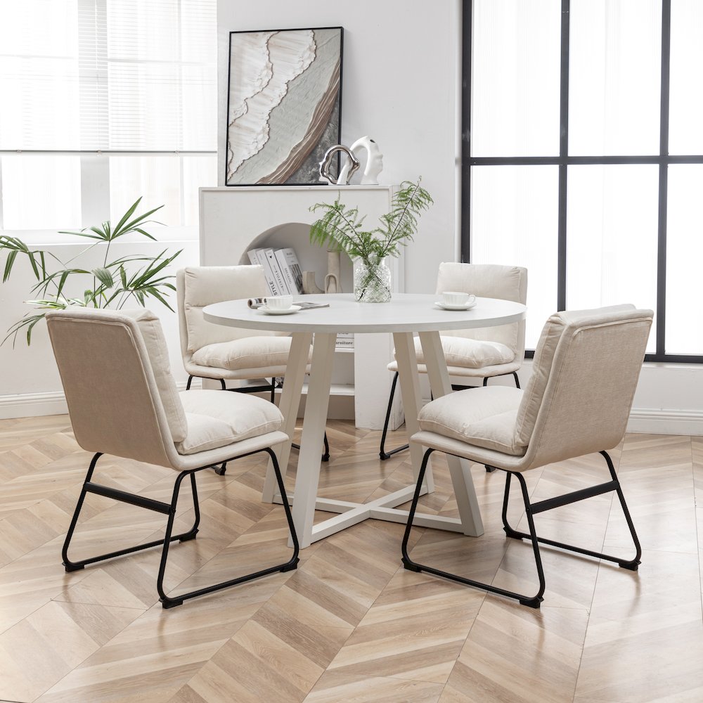 Innes 5-Pc Round Dining Set, Trestle Table with 4 Chairs. Picture 4