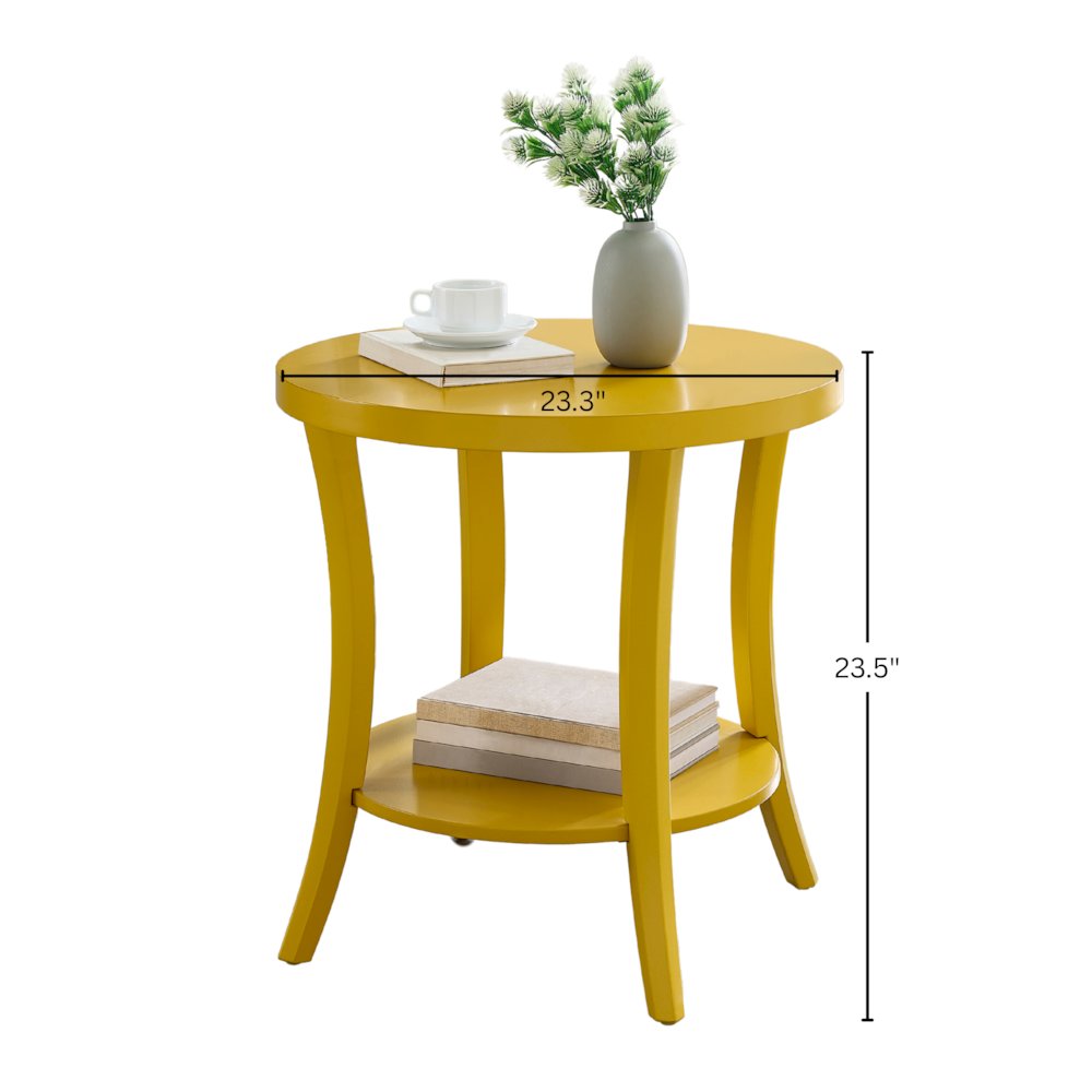 Perth Round End Table with Shelf, Yellow. Picture 7