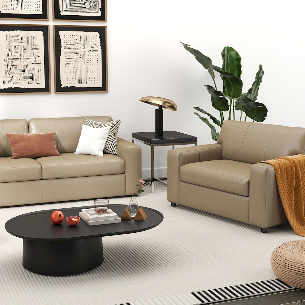 Sakan Leather Upholstered 3-Piece Living Room Set, Sofa and 2 Cutler Chairs. Picture 7