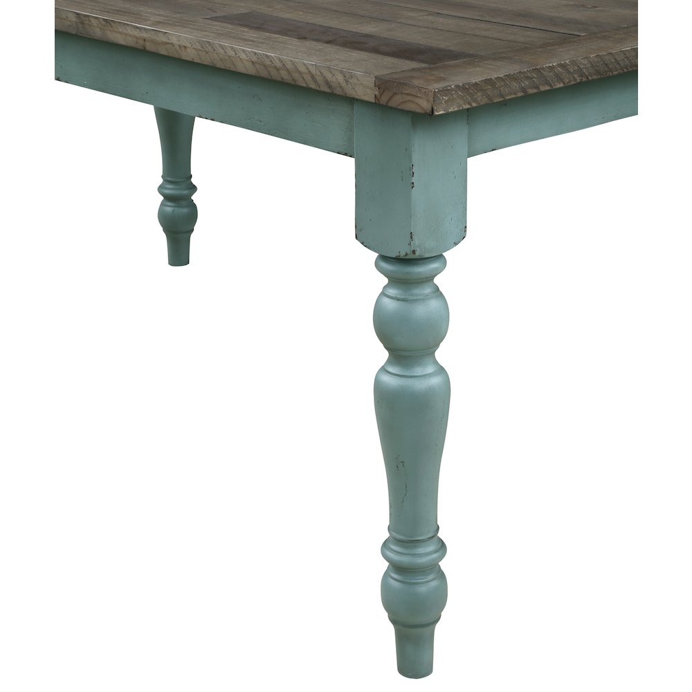 Prato Two-Tone Wood Dining Bench, Antique Blue and Distressed Oak. Picture 4