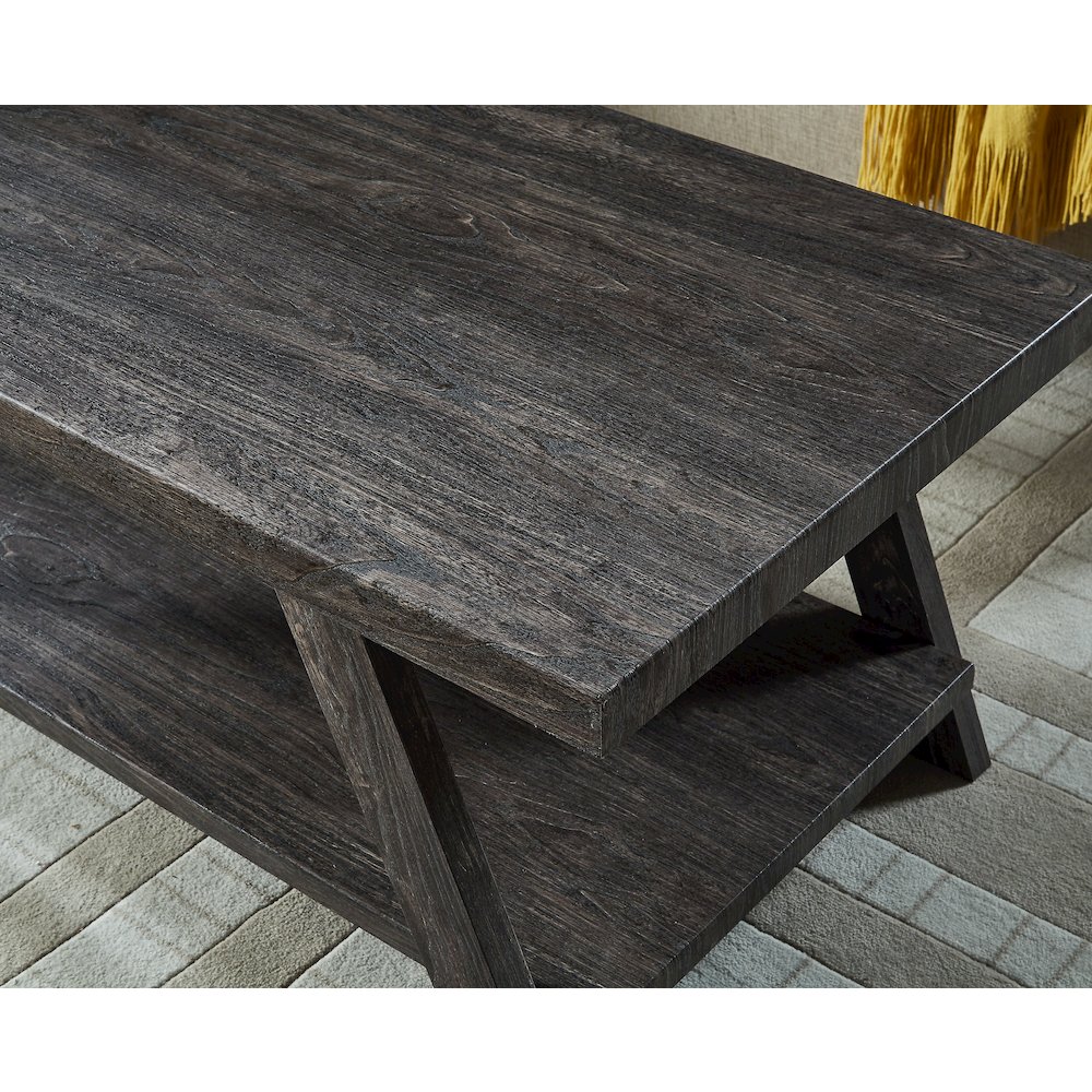 Athens Contemporary Replicated Wood Shelf Coffee Set Table in Charcoal Finish. Picture 7
