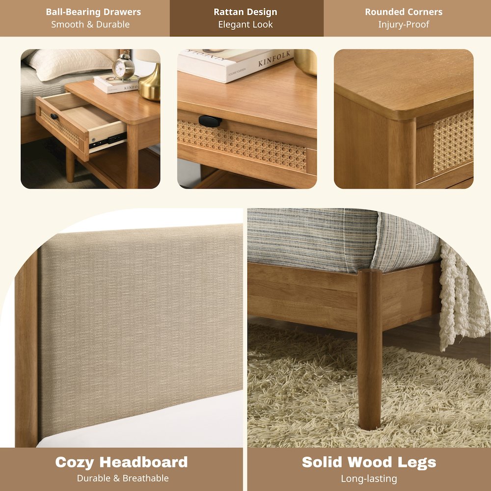 Vichy 5-Pc Bedroom Set with Queen Bed, Chest, Dresser, Mirror, 2 Nightstands. Picture 4