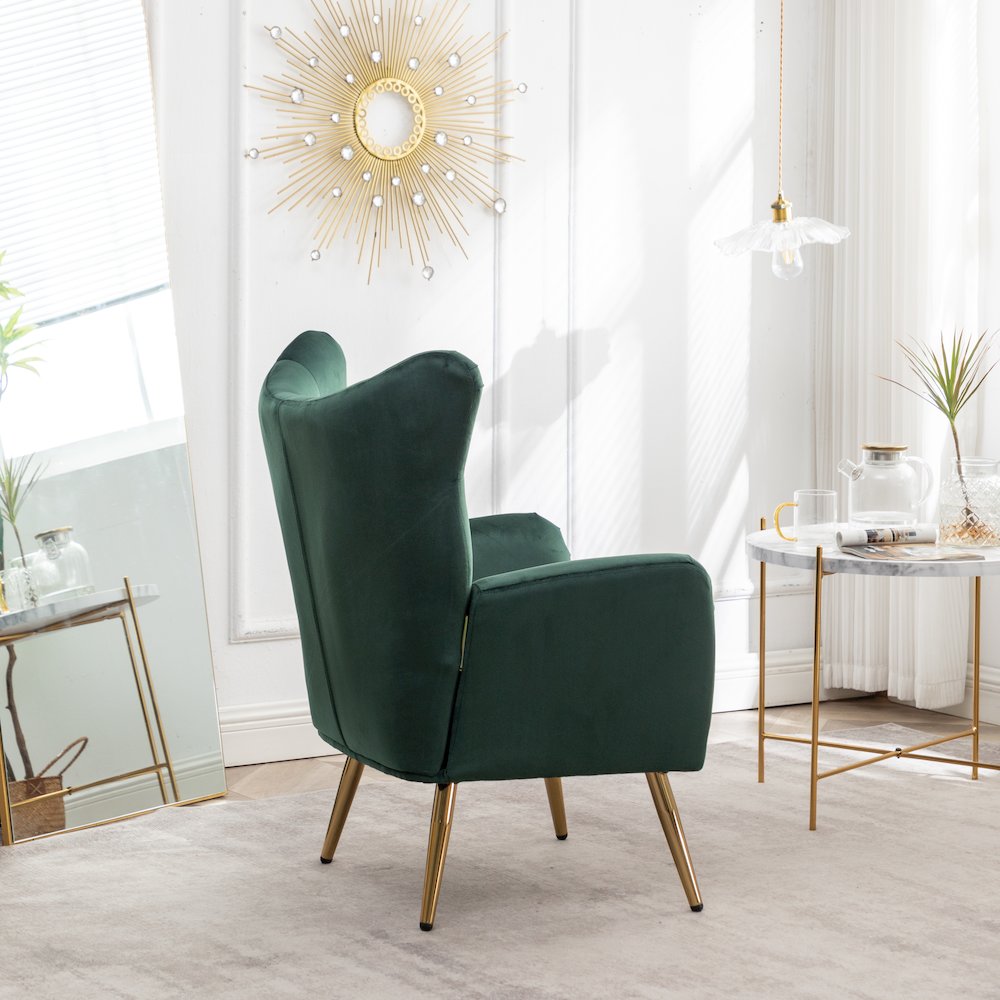 Sovarol Velvet Button-Tufted Wing Back Accent Chair, Green. Picture 7