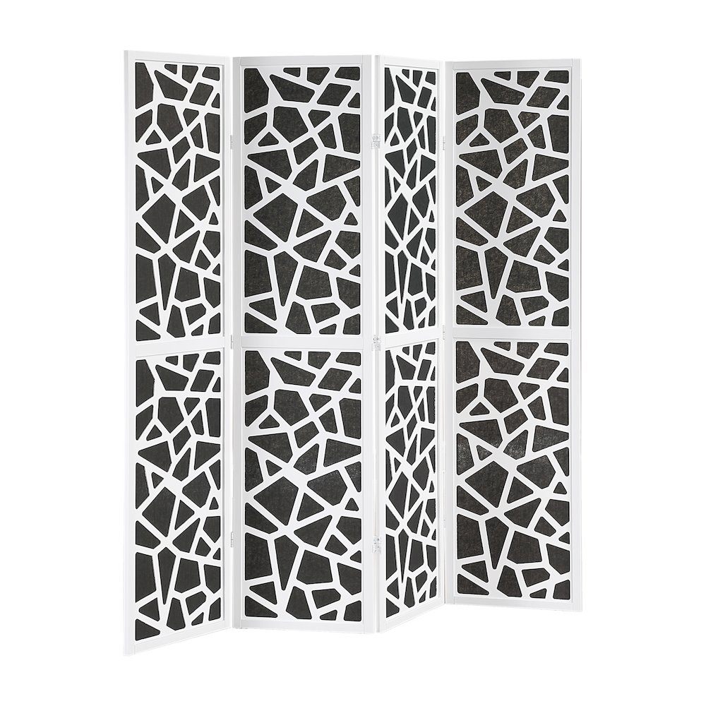 4-Panel Wood Room Divider, Folding Portable Partition Screen, Black and White. Picture 1