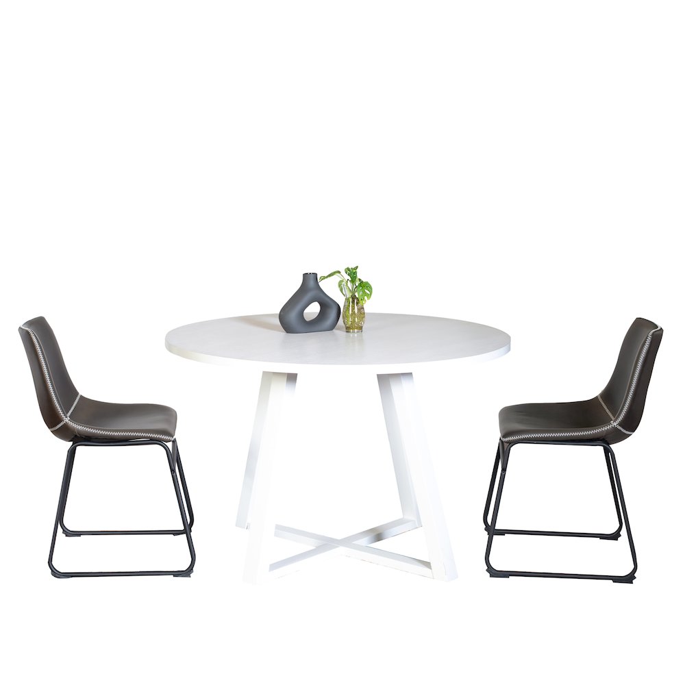 Varna 3-Pc Round Dining Set, Trestle Dining Table with 2 Chairs, Antique Gray. Picture 1