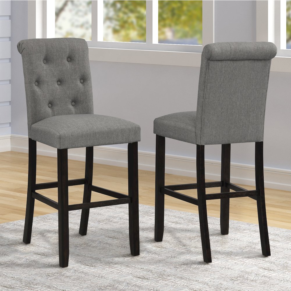 Leviton Antique Black Finished Wood 5-Pc Pub Set, Table with 4 Barstools, Gray. Picture 7