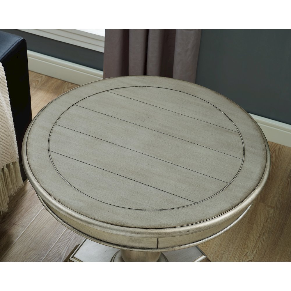 Rene Round Wood Pedestal Side Table, Champagne. Picture 4