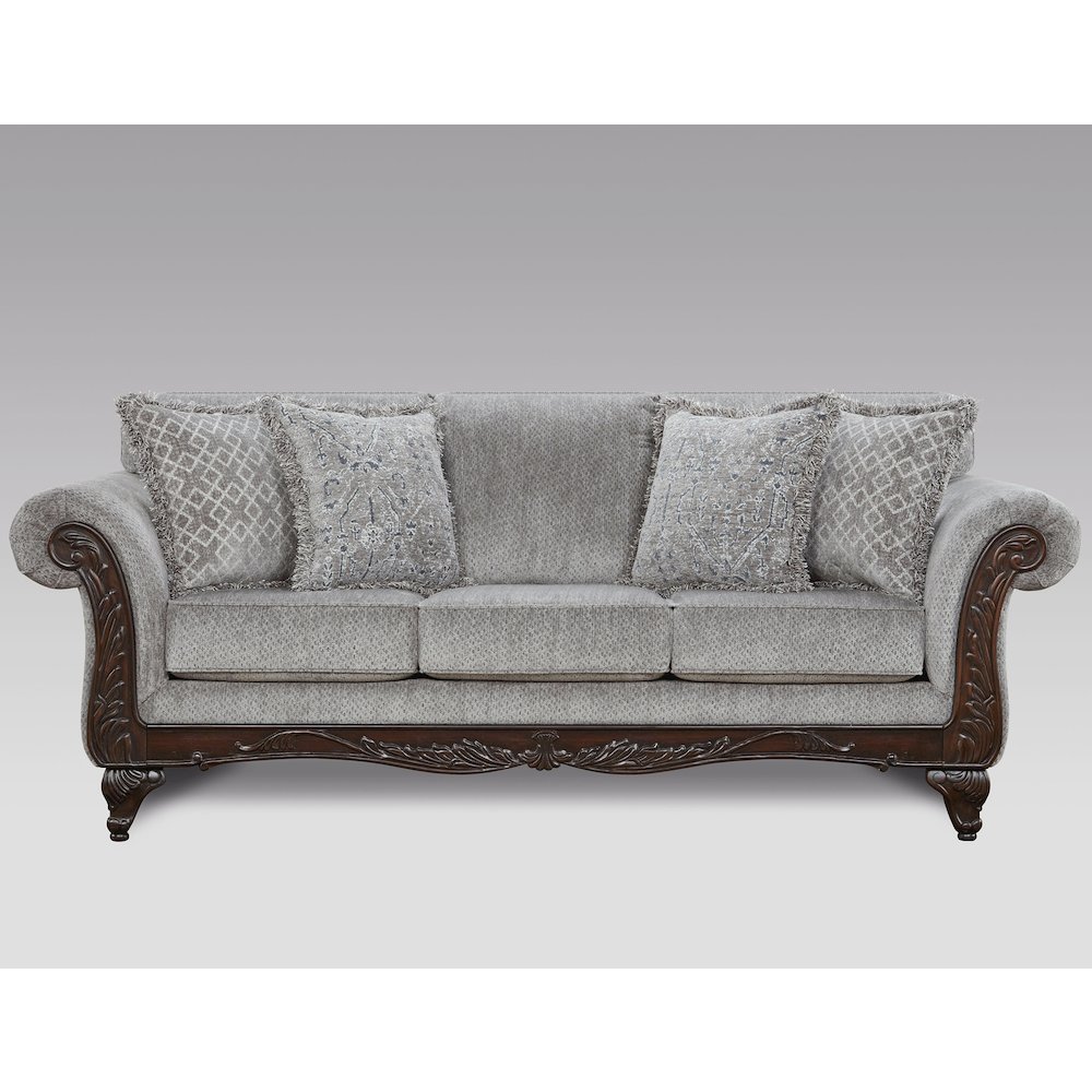 Hernen Carved Wood Frame Gray Sofa and Loveseat Set. Picture 5