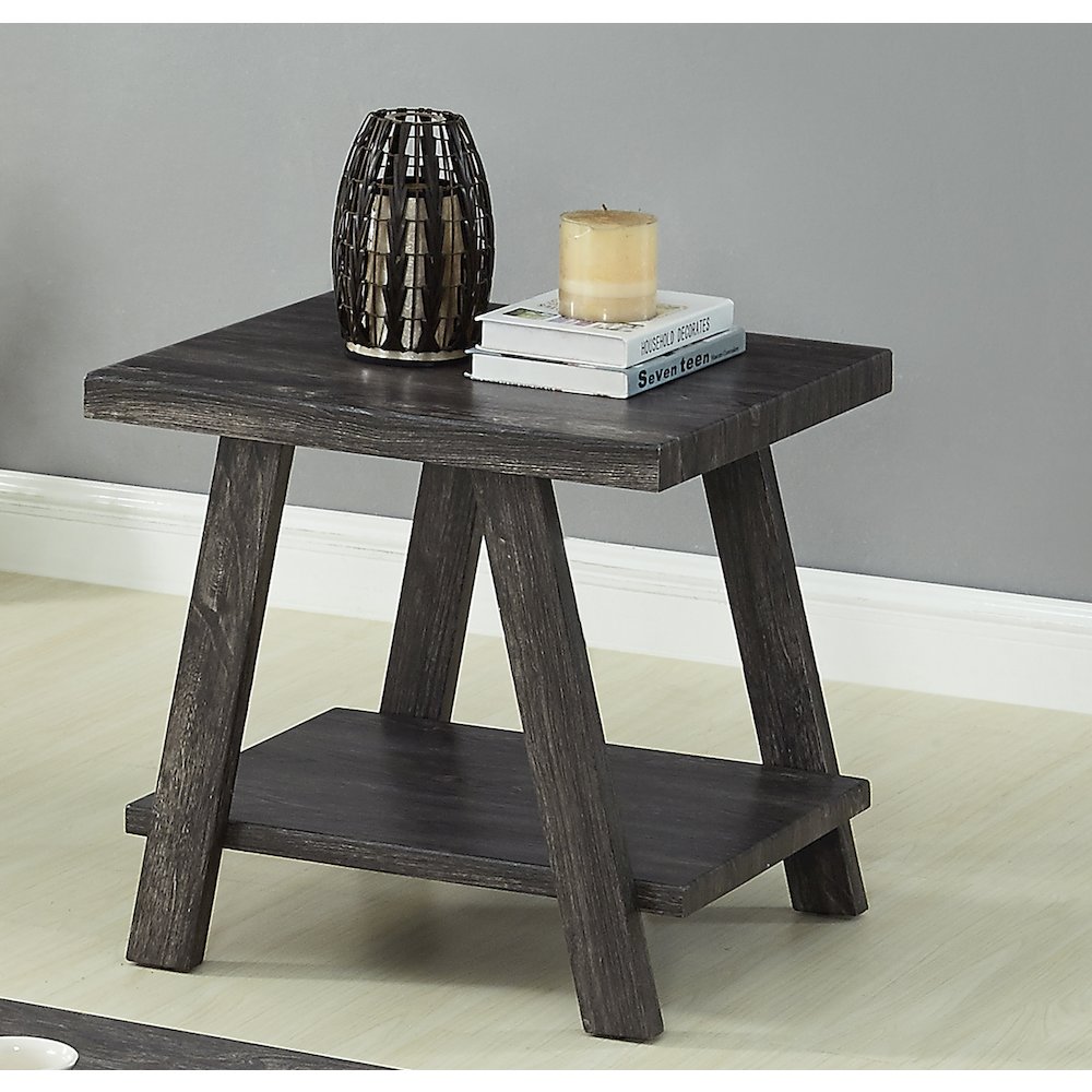 Athens Contemporary Replicated Wood Shelf End Table in Charcoal Finish. Picture 4