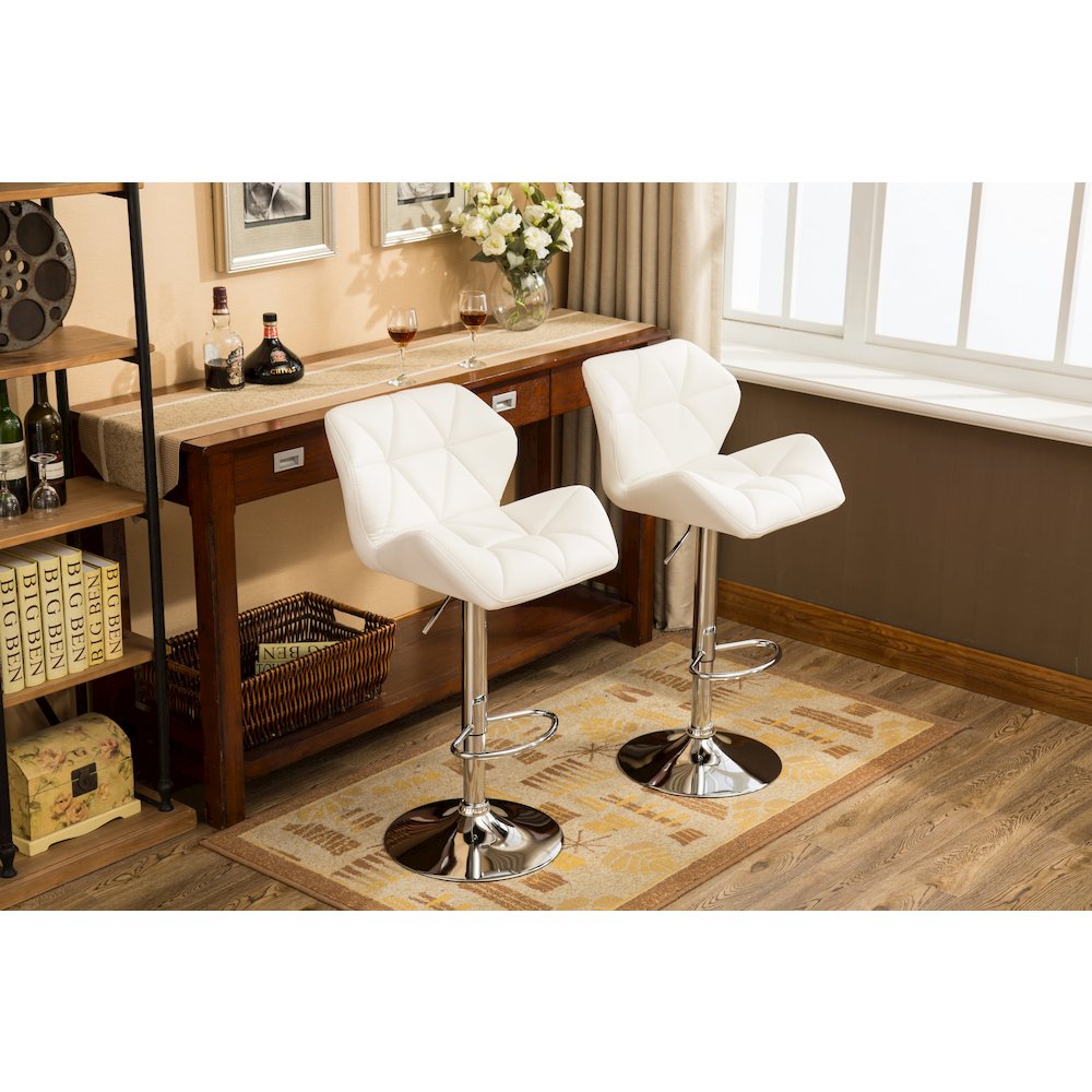 Glasgow Contemporary Tufted Adjustable Height White Bar Stools, Set of 2. Picture 7