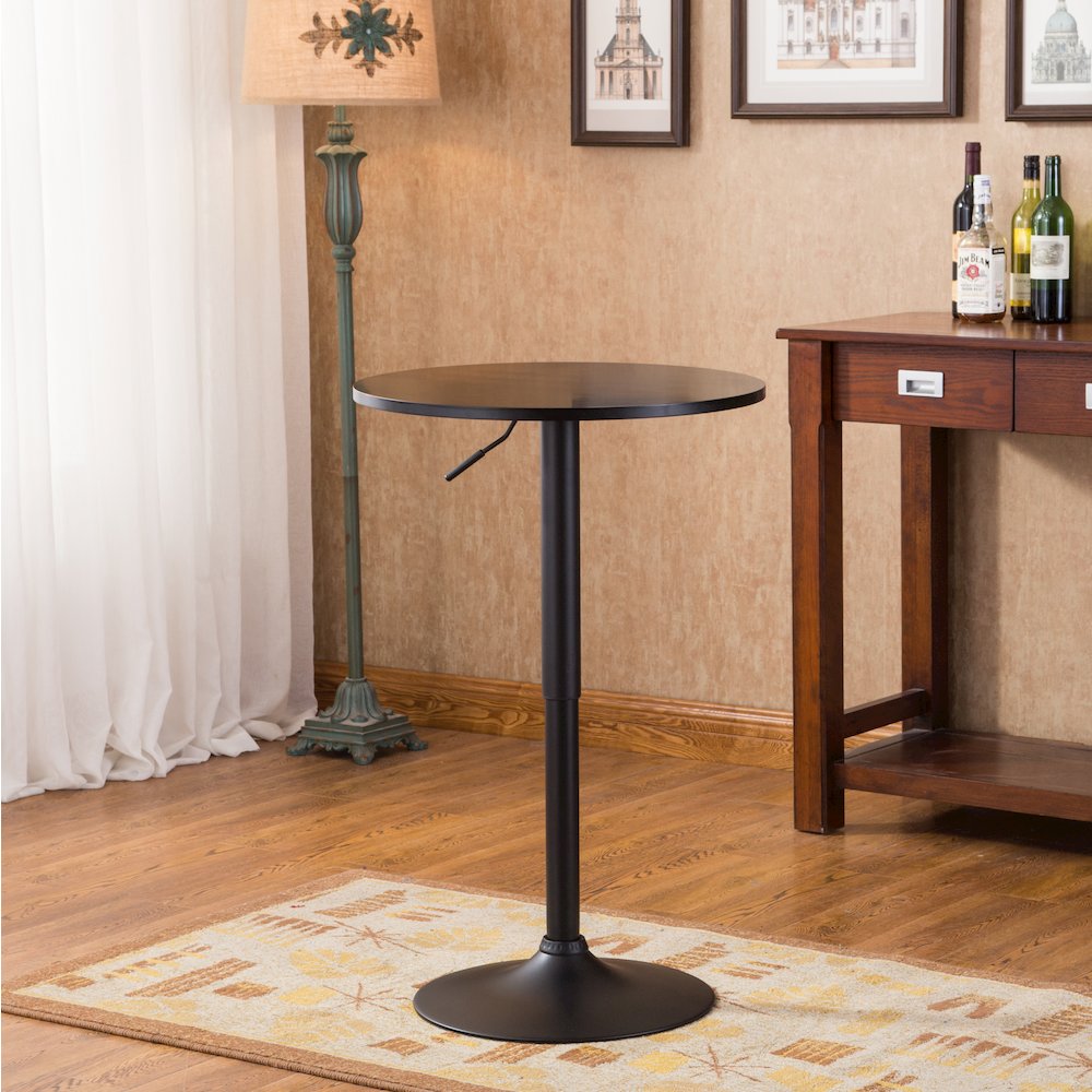 Belham Black Round Top Adjustable Height with Black Leg And Base Metal Bar Table. Picture 2