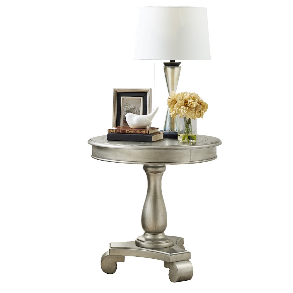 Rene Round Wood Pedestal Side Table, Champagne. Picture 1