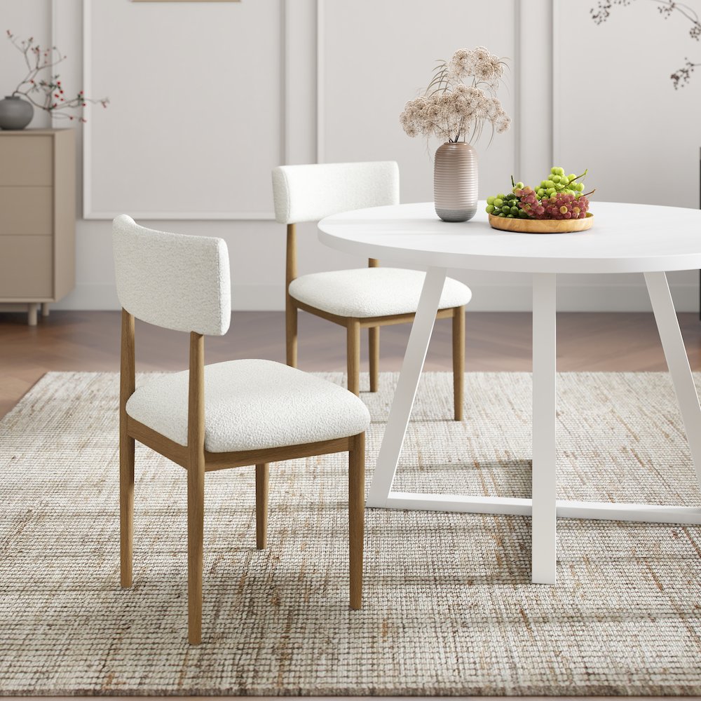 Edo 5-Piece Dining Set, Round Trestle Table and 4 Chairs, White and Natural. Picture 8