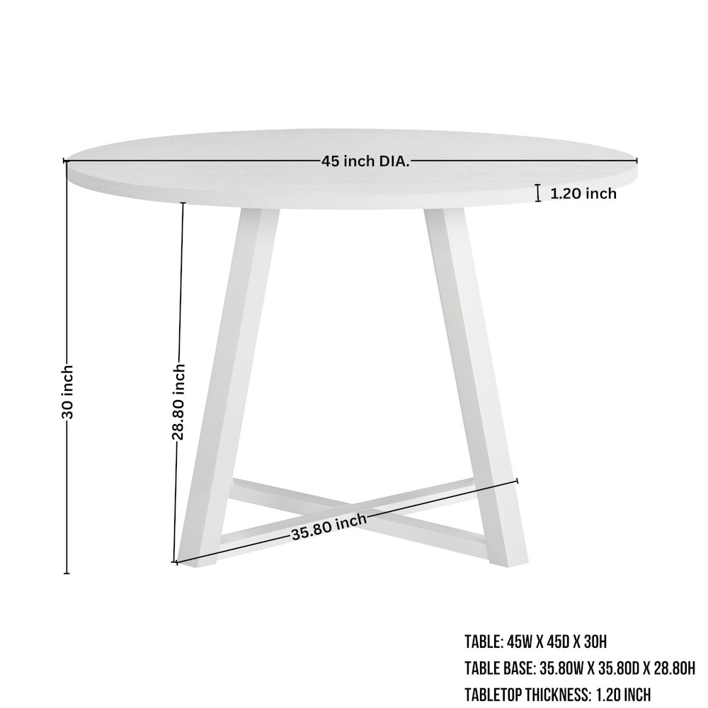 Edo 5-Piece Dining Set, Round Trestle Table and 4 Chairs, White and Black. Picture 15