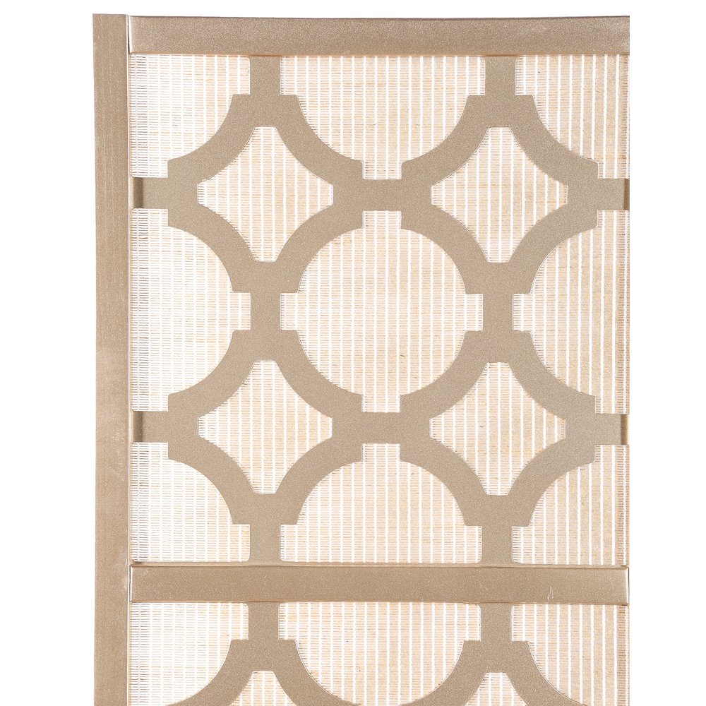 Quarterfoil infused Diamond Design 4-Panel Room Divider, Gold. Picture 5