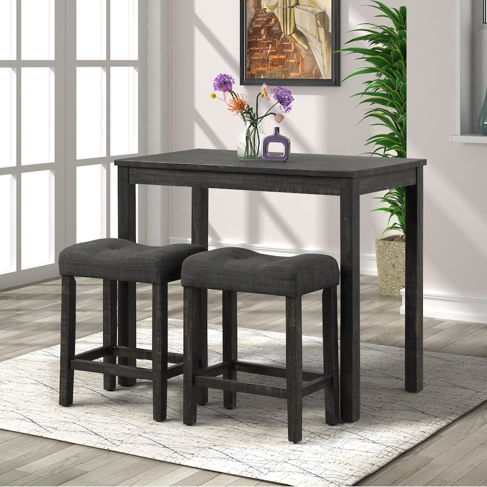 Sora Button Tufted Counter Height Saddle Stool, Set of 2, Gray. Picture 4