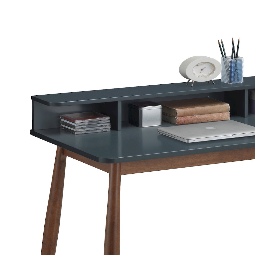 Roskilde Mid-Century Modern Wood Writing Desk with Hutch, Blue. Picture 6