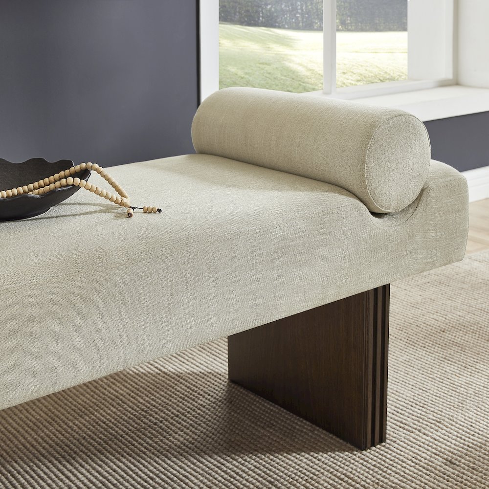 Brooke Contemporary Upholstered Bench, Beige. Picture 5