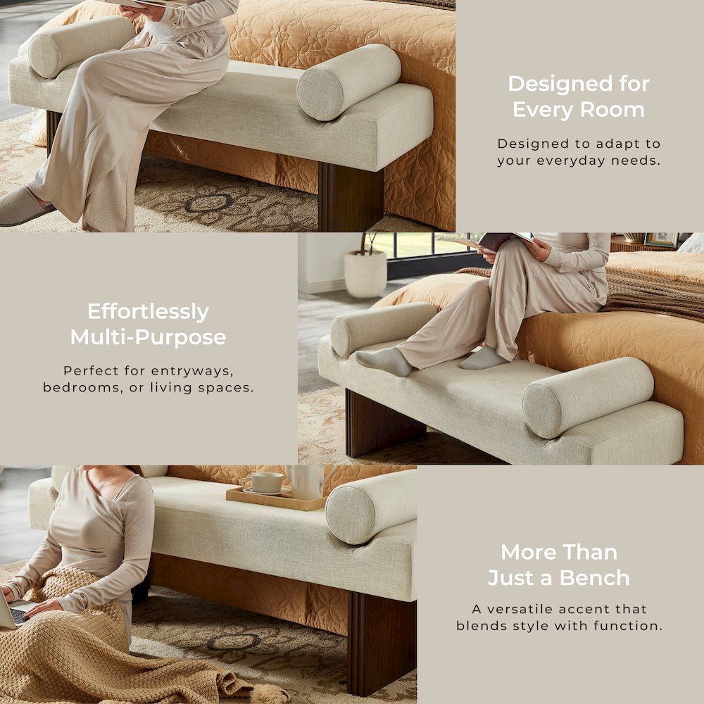 Brooke Contemporary Upholstered Bench, Beige. Picture 8