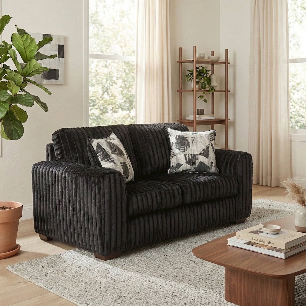 Nolan Contemporary Upholstered Loveseat, Lush Black. Picture 4