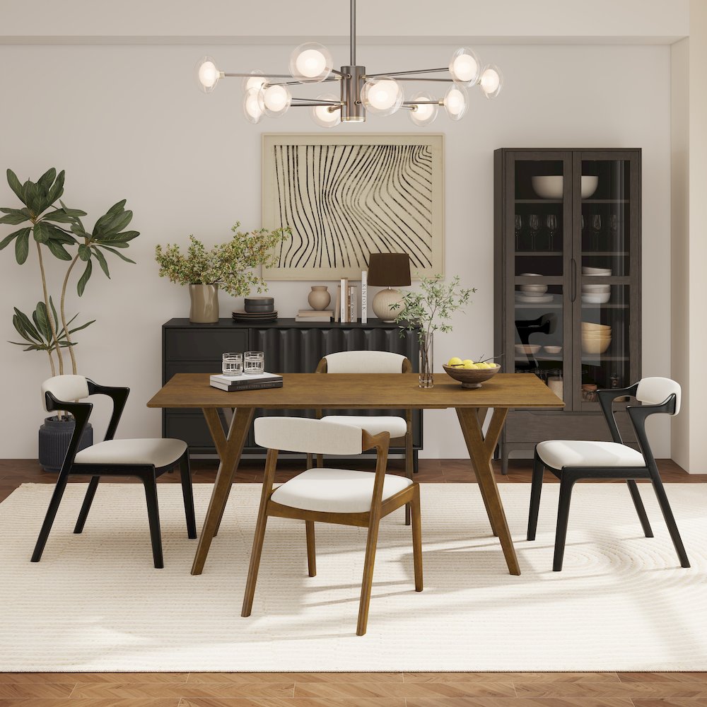 Lavin Modern 5-Piece Dining Set, Dining Table with 2 Walnut and 2 Black Chairs. Picture 3