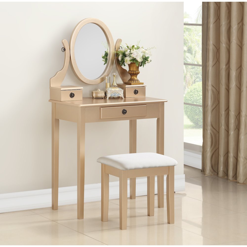 Moniys Wood Makeup Vanity Table and Stool Set, Gold. Picture 2