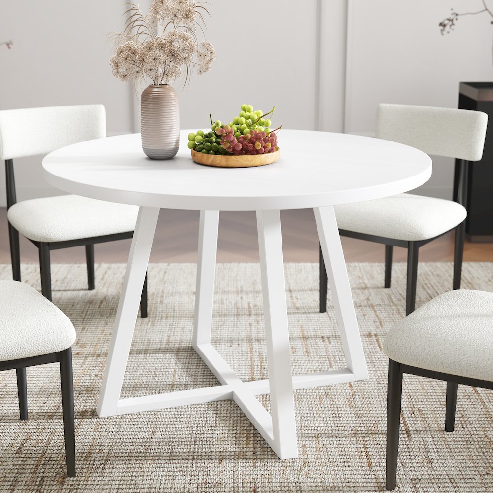 Edo 5-Piece Dining Set, Round Trestle Table and 4 Chairs, White and Black. Picture 8