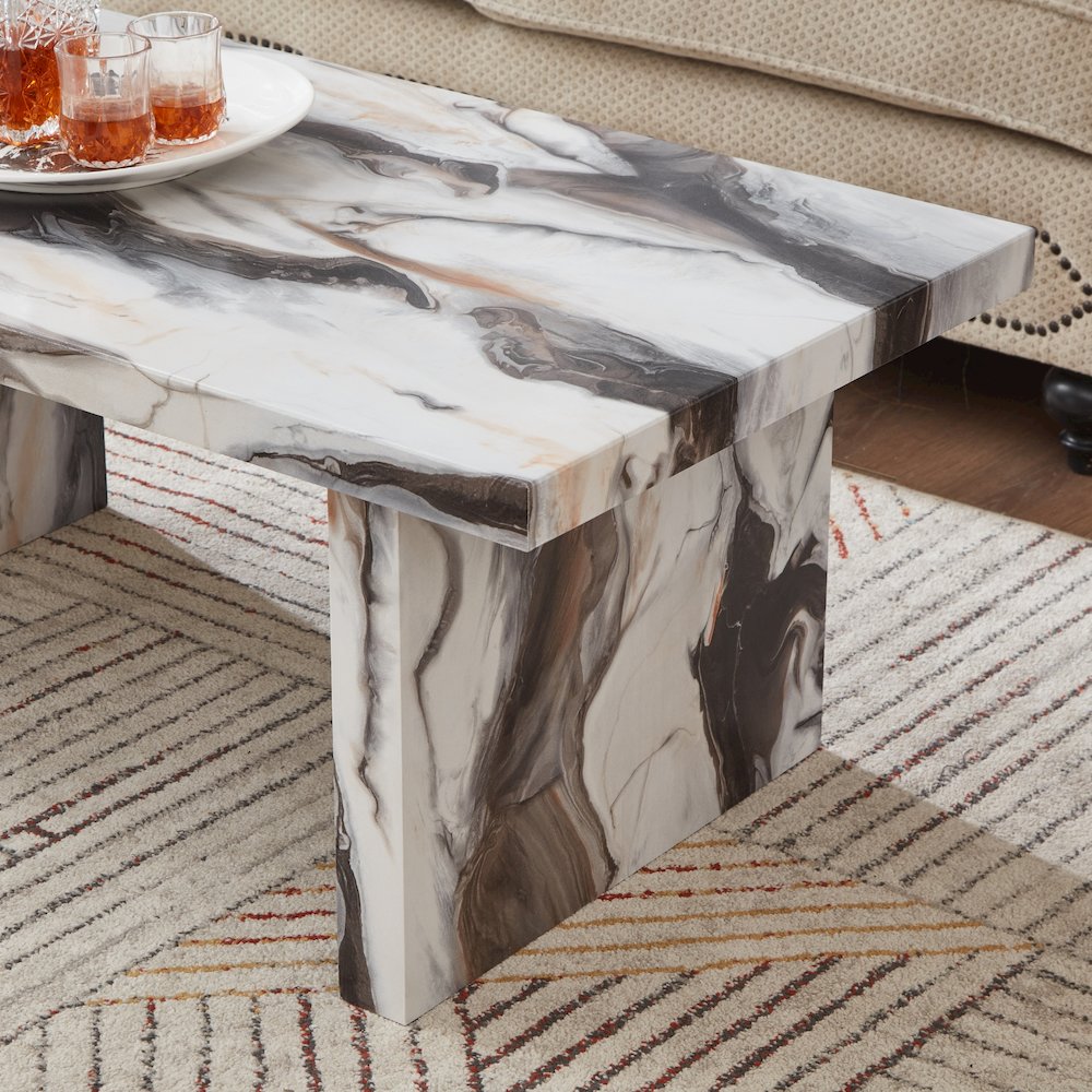 Cavira 3-Piece Faux Marble Coffee Table Set, Table and Two Side Tables,Off-white. Picture 10