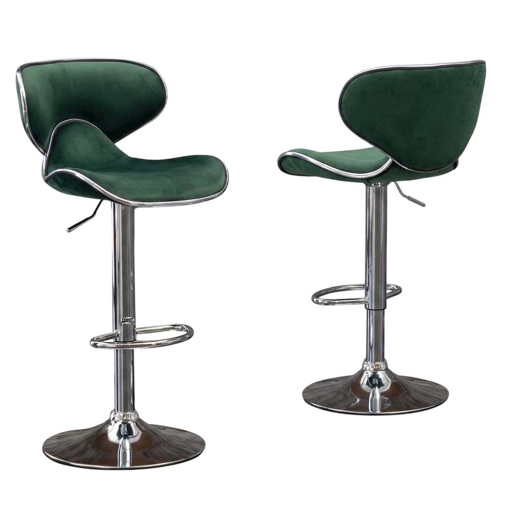 Green Velvet Swivel Barstool Set with Adjustable Height for Home or Bar. Picture 1