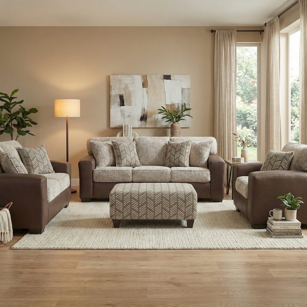 Marvella 4-Piece Living Room Set, Chocolate Faux Leather. Picture 2