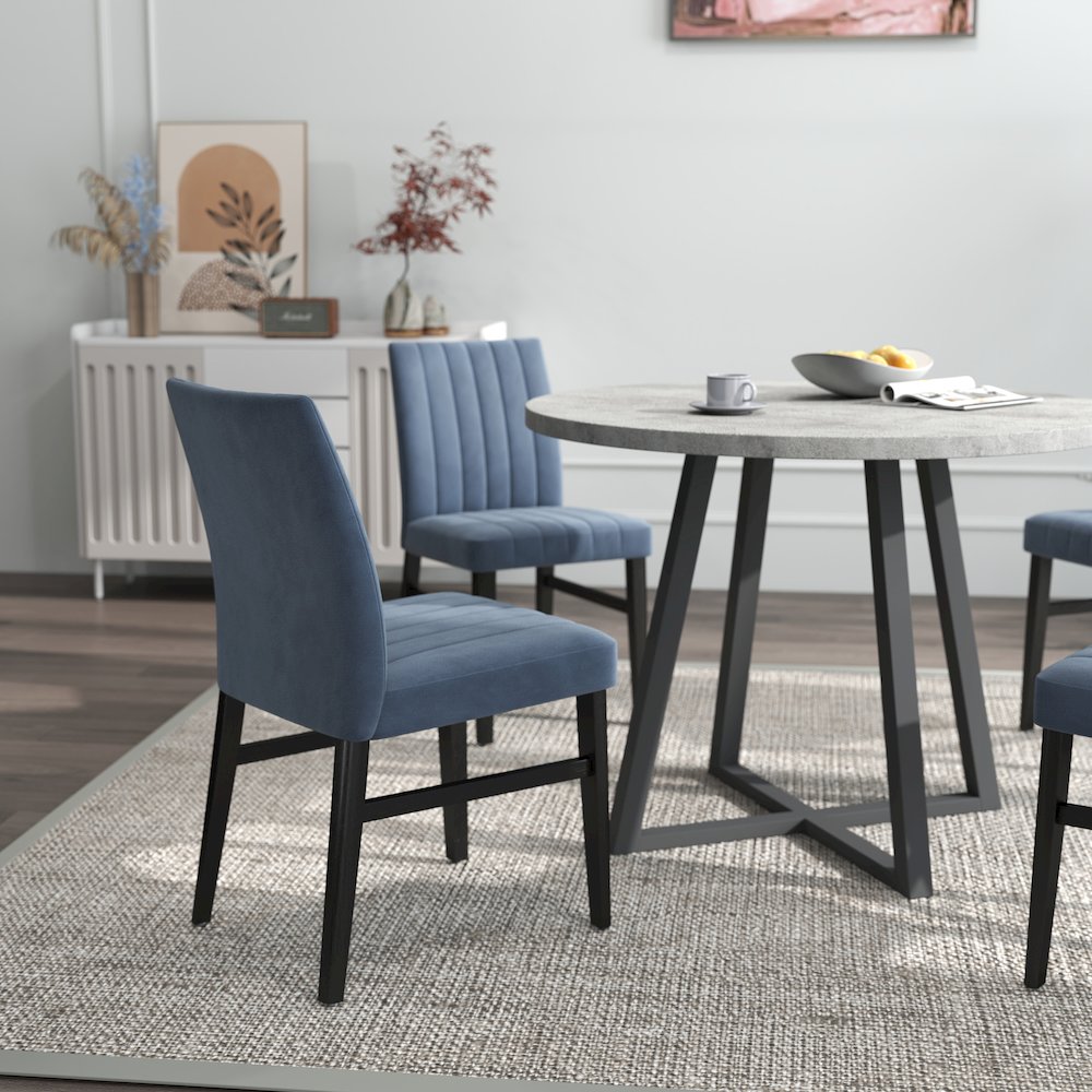 Edo 5-Piece Dining Set, Round Trestle Table and 4 Chairs, Gray and Blue. Picture 8