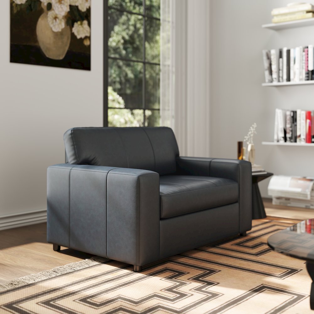Sakan Leather Upholstered Cutler Lounge Chair, Blue. Picture 3